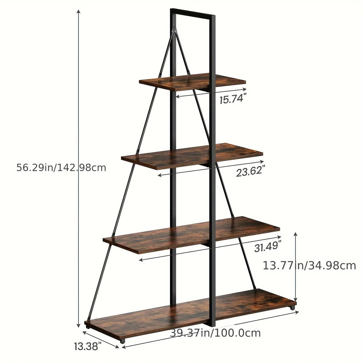LIZHOUMIL 4-Tier Modern Boat-Shaped Bookshelf - Space-Saving Narrow Wooden & Metal Storage Shelf Organizer with Sturdy PB Board, Black Home Decor for Living Room, Bedroom, Office, Bookshelf Furniture, Bedroom Bookshelf, Conte