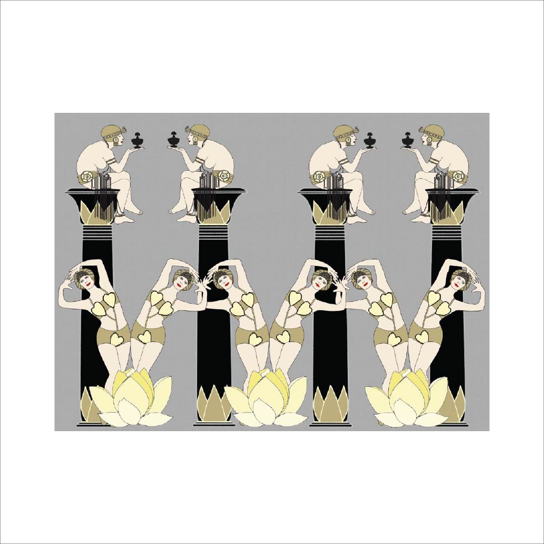 Custom Art Deco Egyptian Revival Lotus Girls Mural