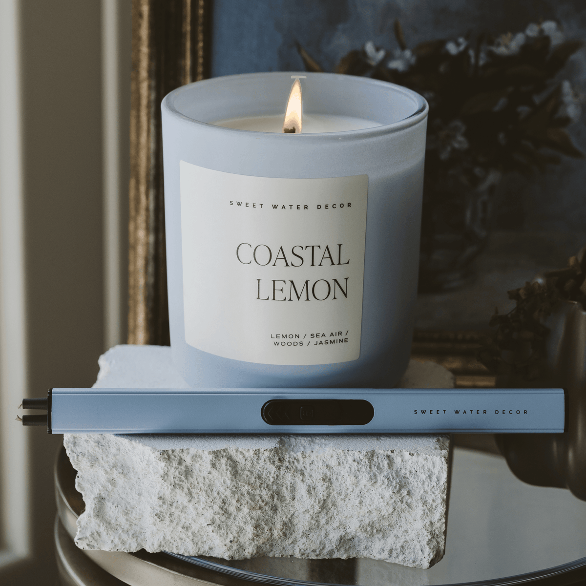 Coastal Lemon Soy Candle - Blue Matte Jar - 15 oz - Sweet Water Decor, view 3