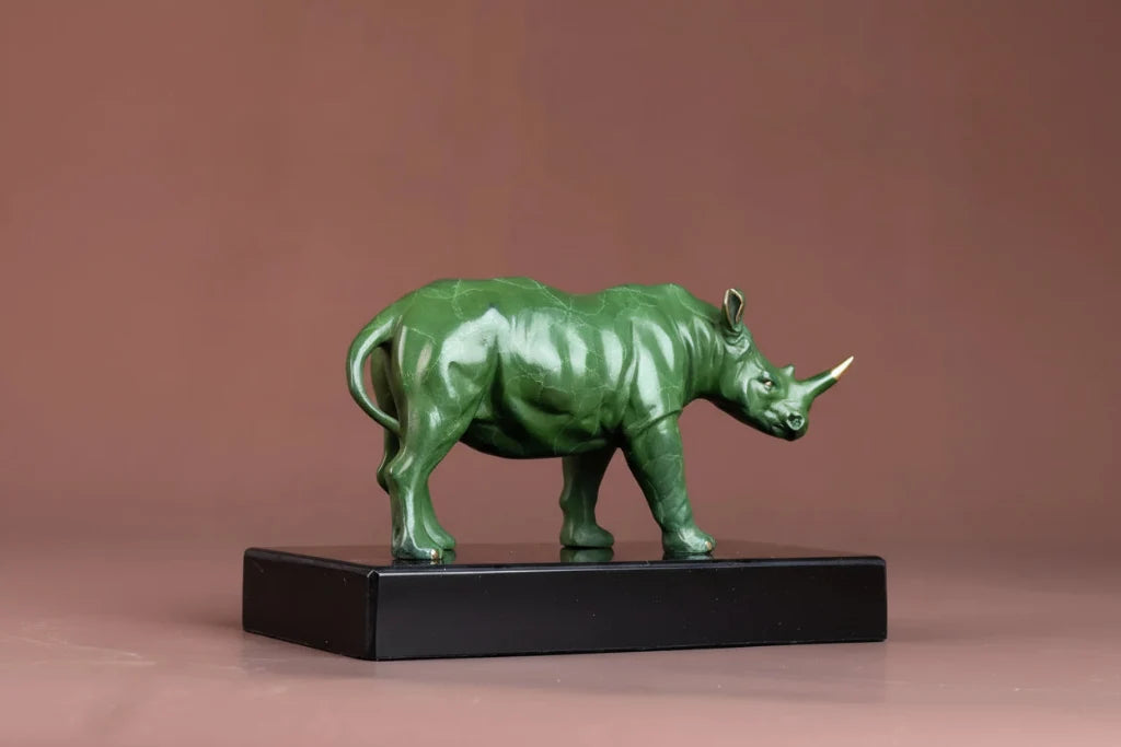 Green & Gold Rhinoceros Statue