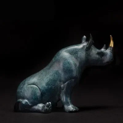 Luxury Sitting Rhinoceros Statue Decorative Animal Figurine