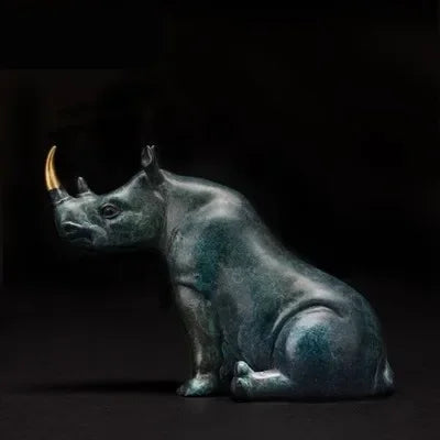 Luxury Sitting Rhinoceros Statue Decorative Animal Figurine