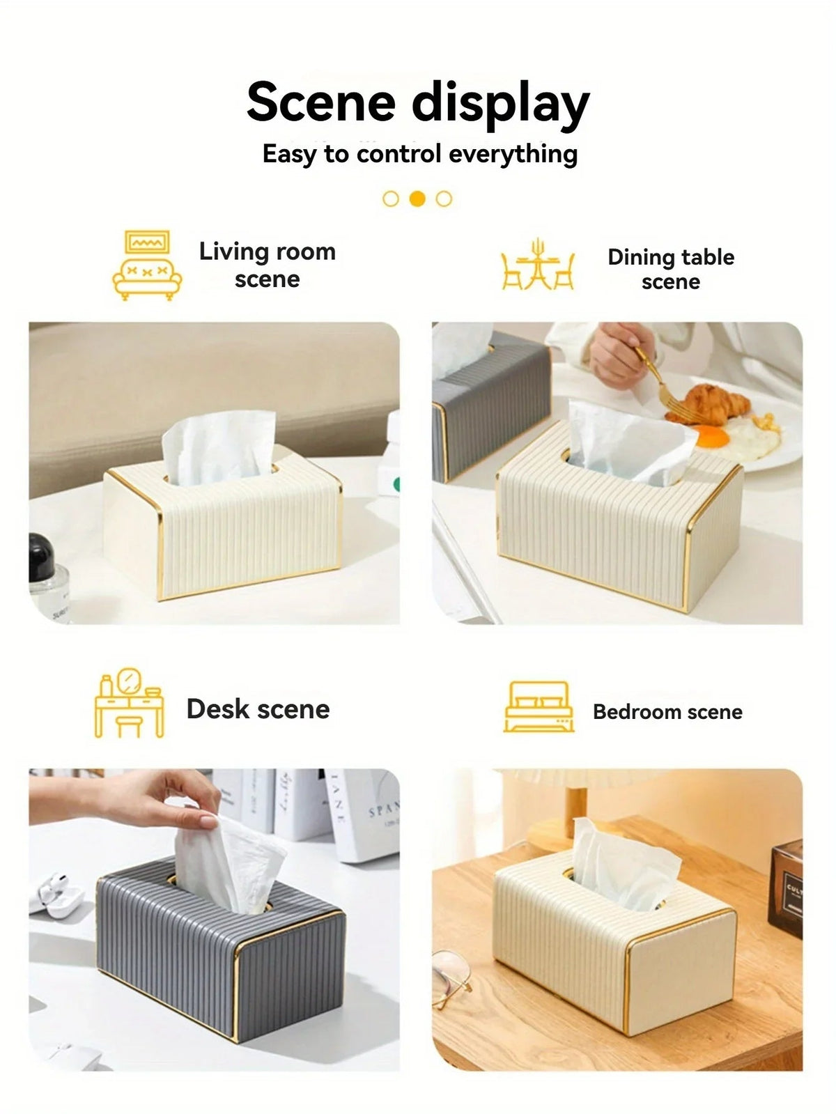 Premium Striped Faux Leather Tissue Box Cover with Golden Accents