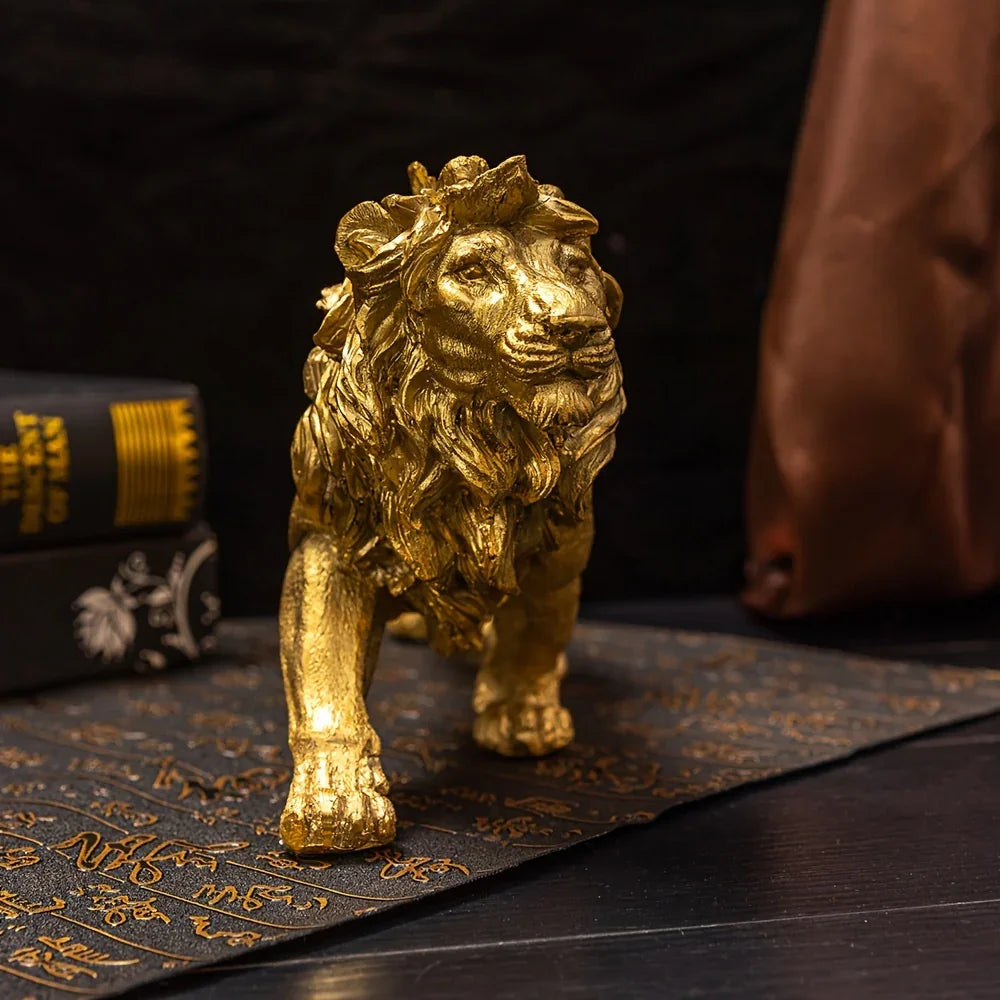 Majestic Walking Lion Sculpture – Antique Bronze Decorative Figurine