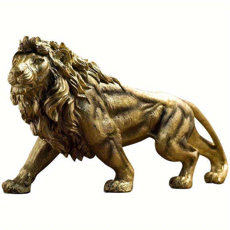 Majestic Walking Lion Sculpture – Antique Bronze Decorative Figurine