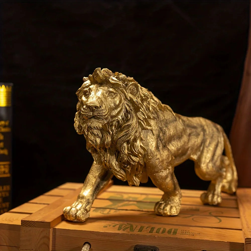 Majestic Walking Lion Sculpture – Antique Bronze Decorative Figurine
