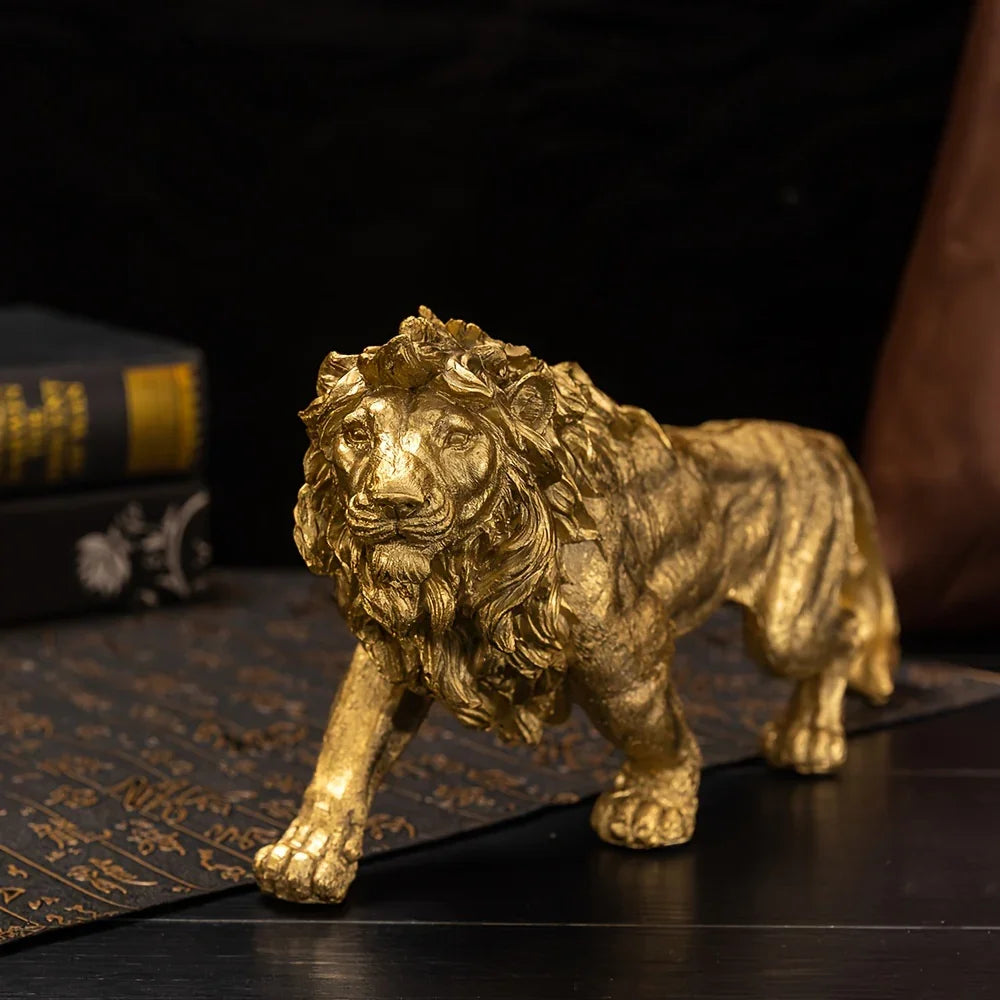 Majestic Walking Lion Sculpture – Antique Bronze Decorative Figurine