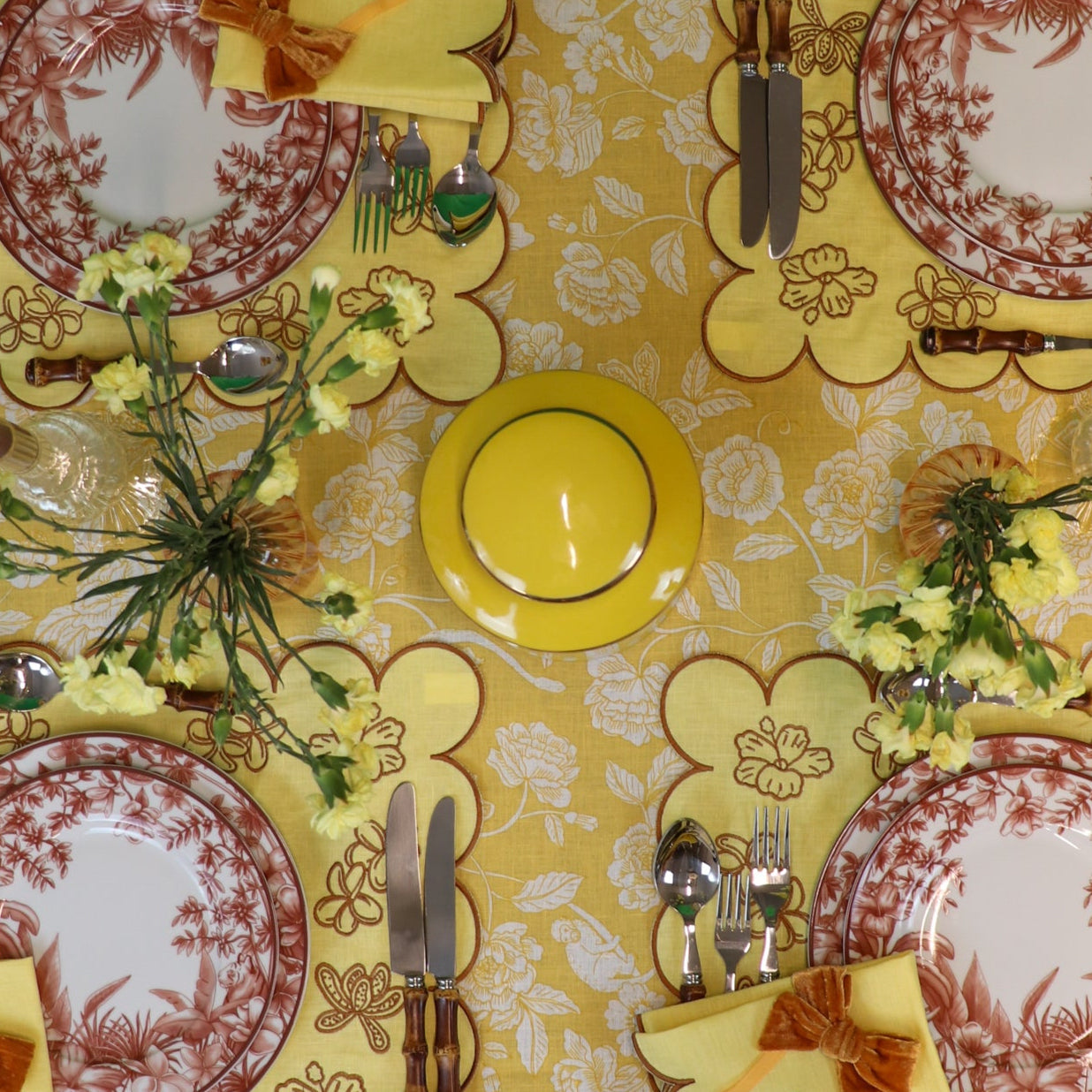 100% Premium Linen - Marigold Flora Parlour Tablecloth