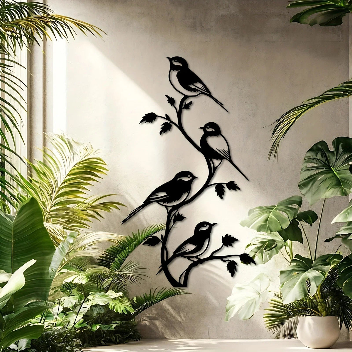 Metal Bird Silhouette Wall Sculpture - Handcrafted Laser-Cut Iron Art, 2D Flat Rustic Decor