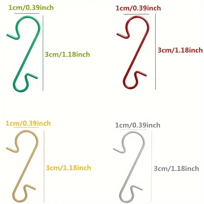 Metal Christmas Ornament Hooks - 60pcs Silvery Golden Red Green Hangers