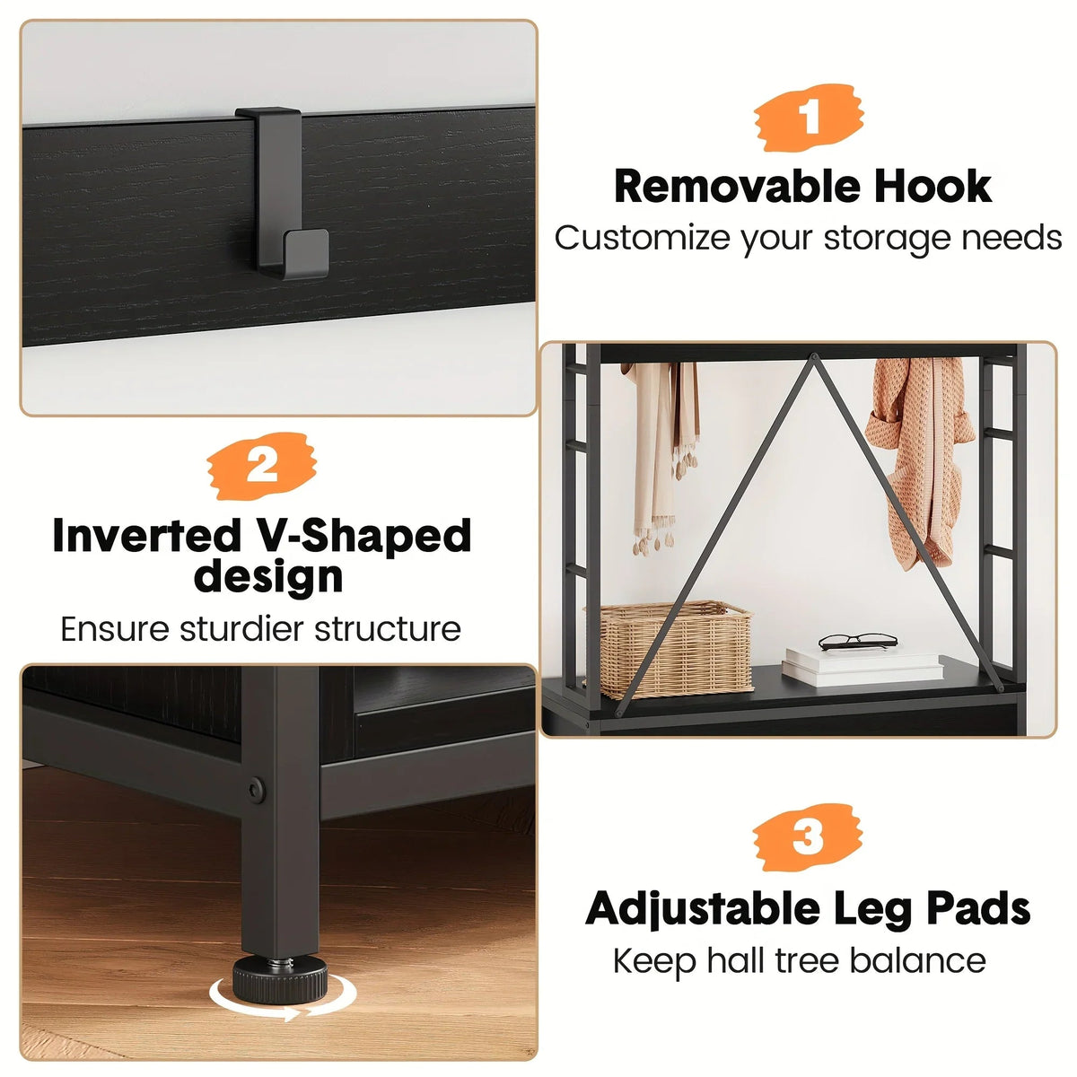 Metal Entryway Organizer with 17 Hooks and Storage Bench