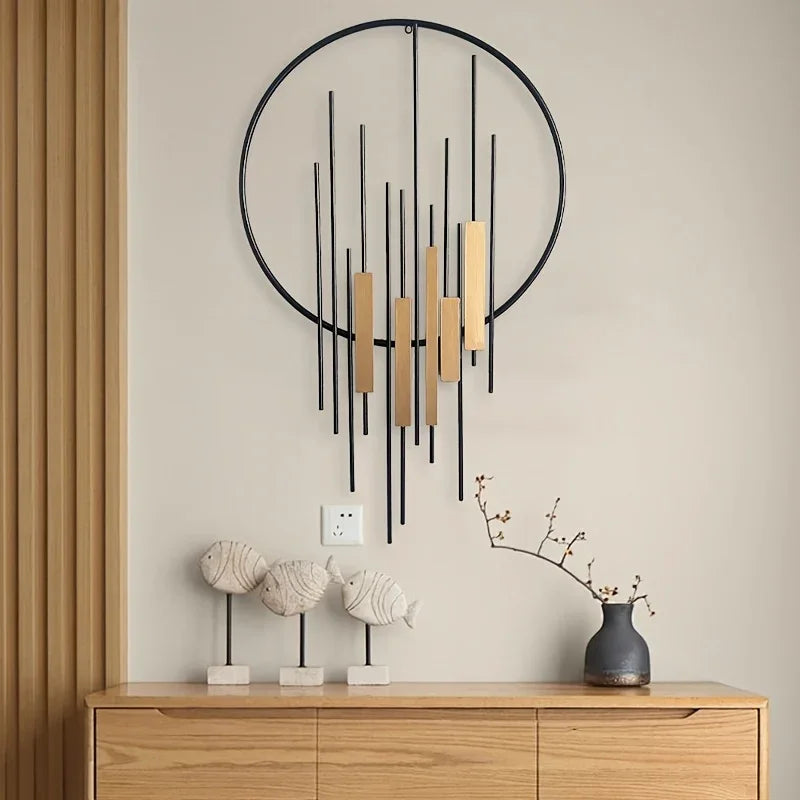 Metal Wall Art - Geometric Circle Design with Rustic Industrial Bars & Beams — House of Avana, view 2 of 22