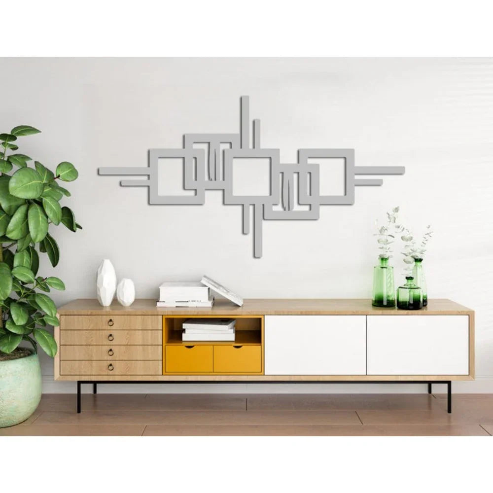 Metal Wall Art Geometric Design with Diagonal Lines Large Modern Statement Piece