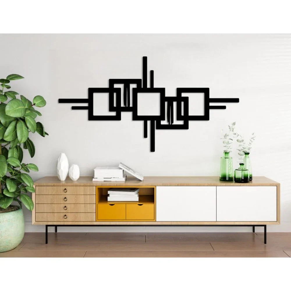 Metal Wall Art Geometric Design with Diagonal Lines Large Modern Statement Piece