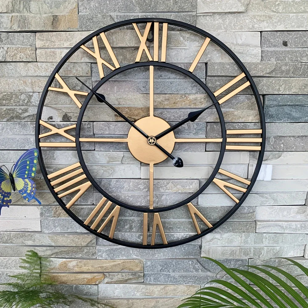 Metal Wall Clock with Roman Numerals, Silent Non-Ticking Mechanism for Home and Office Decor