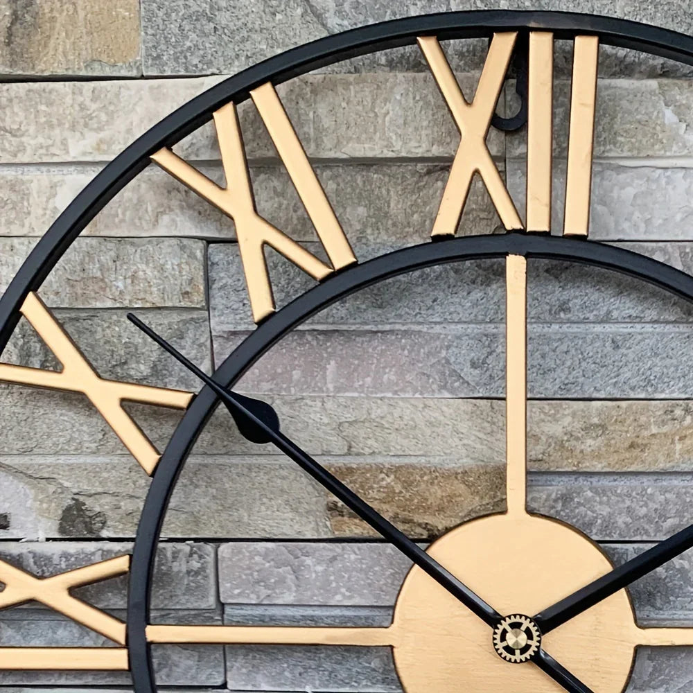Metal Wall Clock with Roman Numerals, Silent Non-Ticking Mechanism for Home and Office Decor