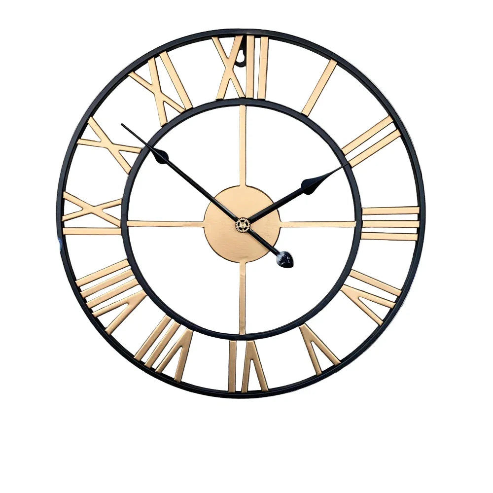 Metal Wall Clock with Roman Numerals, Silent Non-Ticking Mechanism for Home and Office Decor