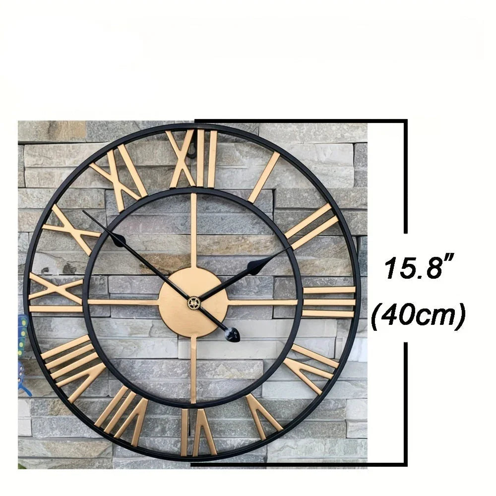 Metal Wall Clock with Roman Numerals, Silent Non-Ticking Mechanism for Home and Office Decor