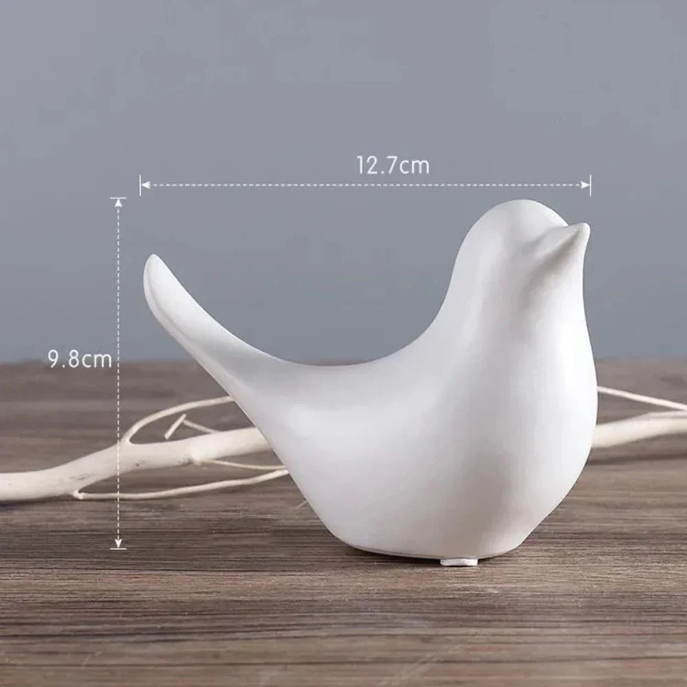 Minimalist White Ceramic Bird Figurine Tabletop Decor