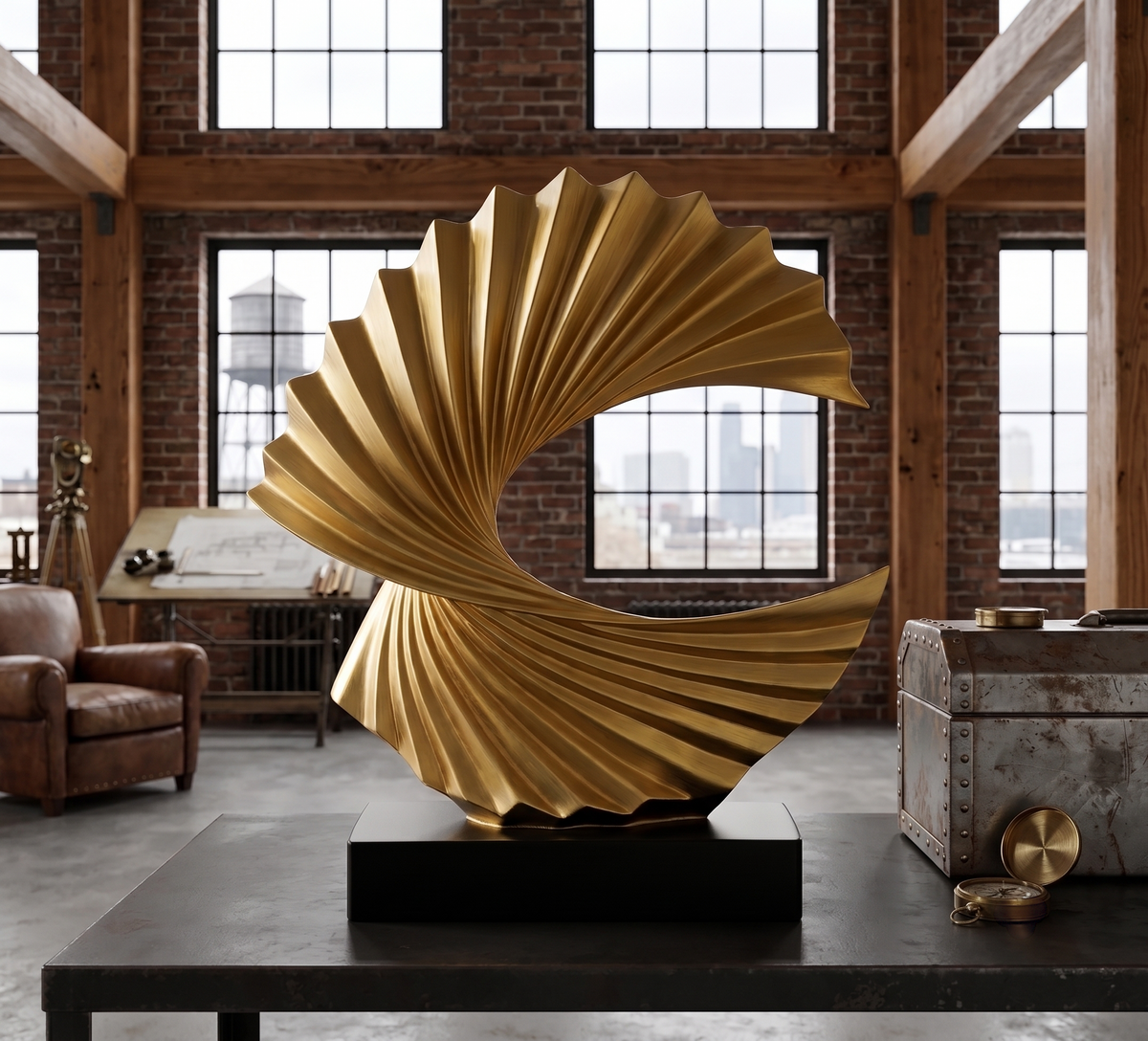 Modern Gold Wave Abstract Sculpture - Home Art Deco