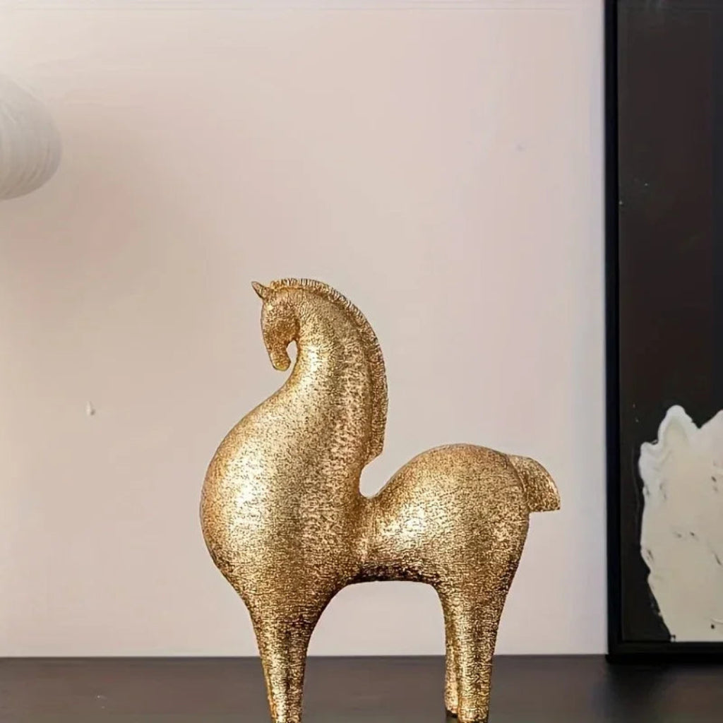 Modern Golden Horse Figurine Textured Abstract Design for Your Home