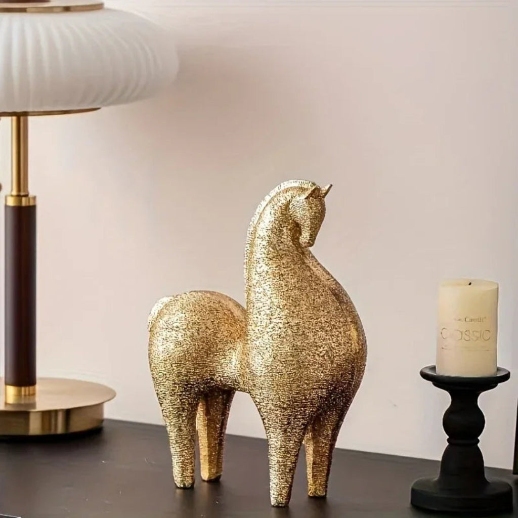 Modern Golden Horse Figurine Textured Abstract Design for Your Home