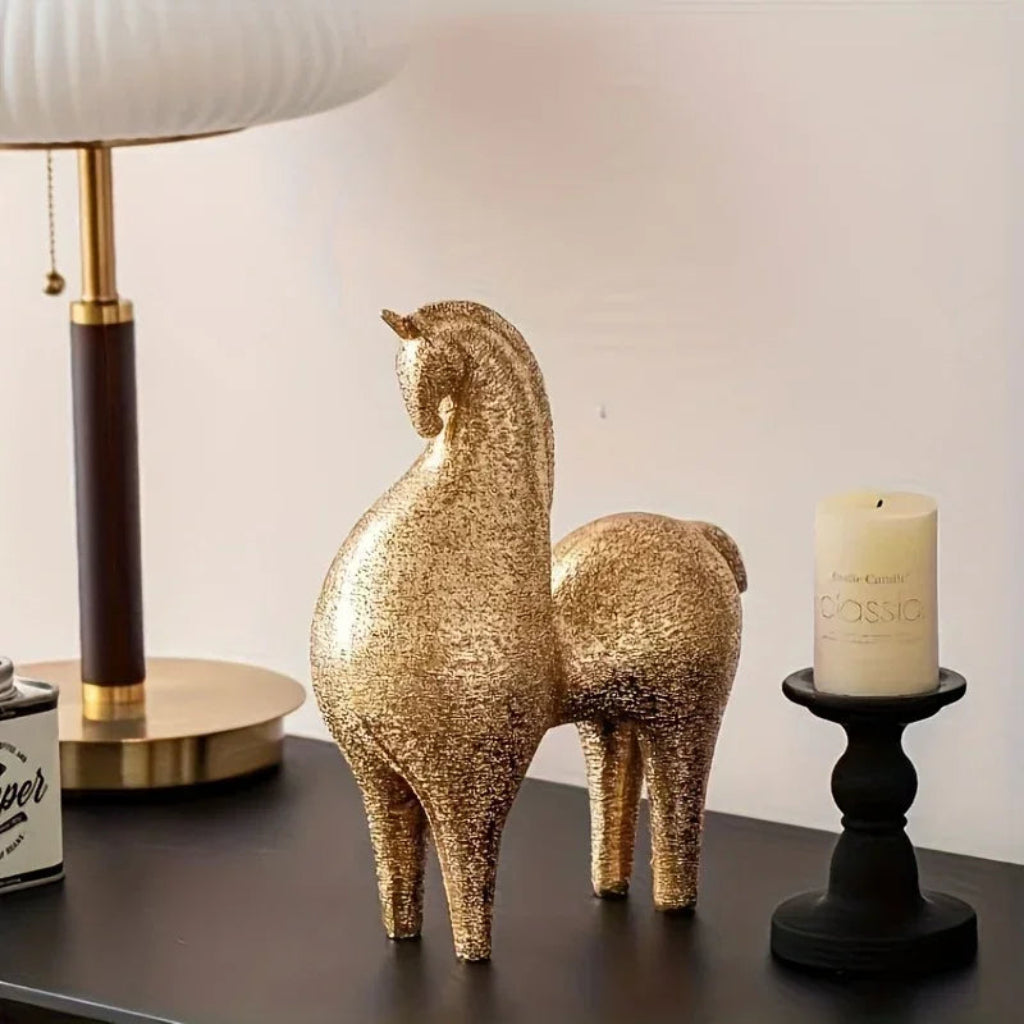 Modern Golden Horse Figurine Textured Abstract Design for Your Home