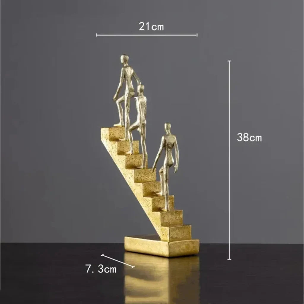 Golden Staircase Climbing Figures Sculpture