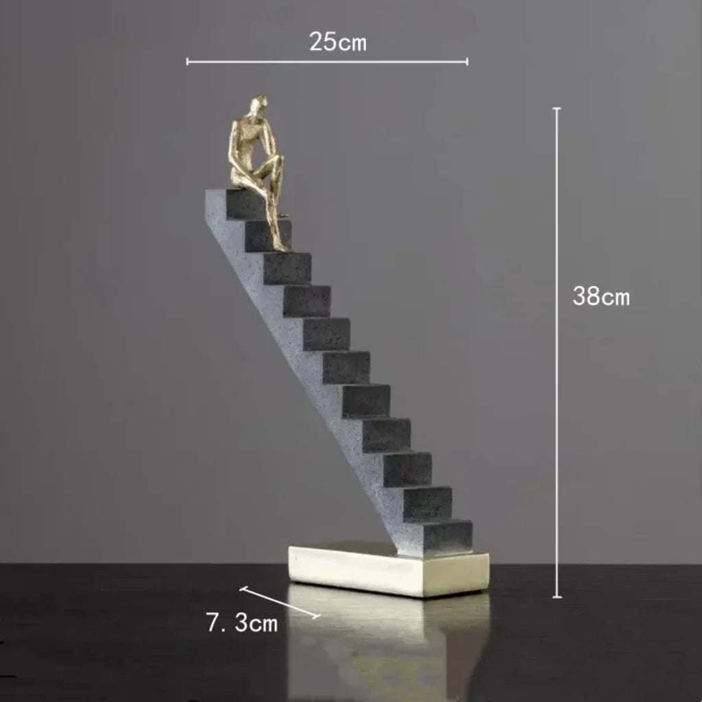 Golden Staircase Climbing Figures Sculpture