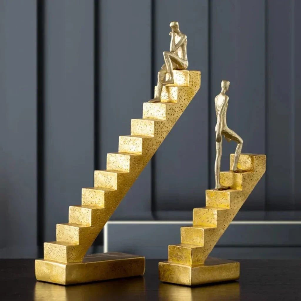 Golden Staircase Climbing Figures Sculpture