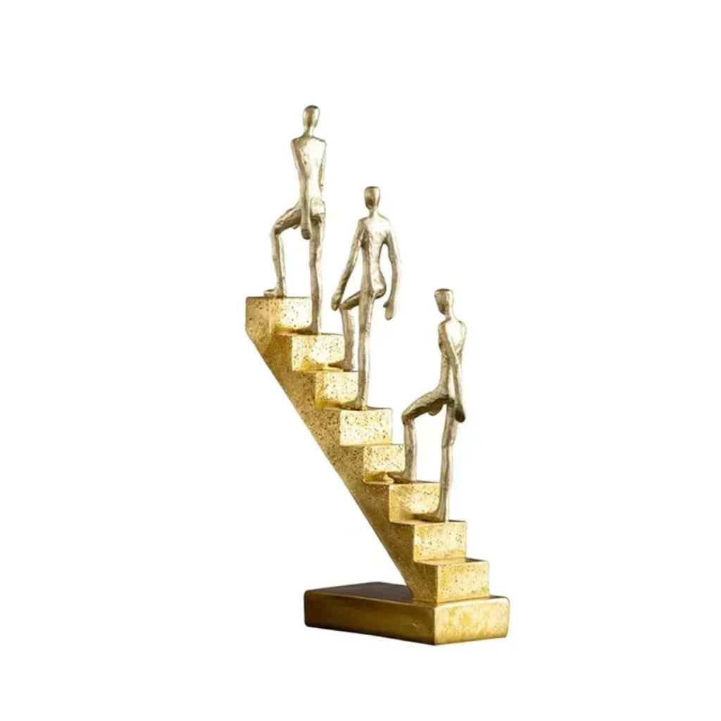 Golden Staircase Climbing Figures Sculpture