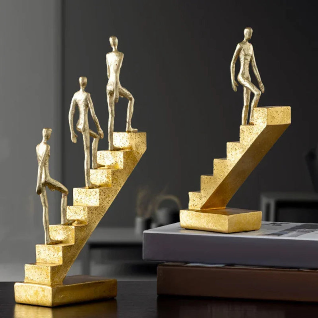 Golden Staircase Climbing Figures Sculpture