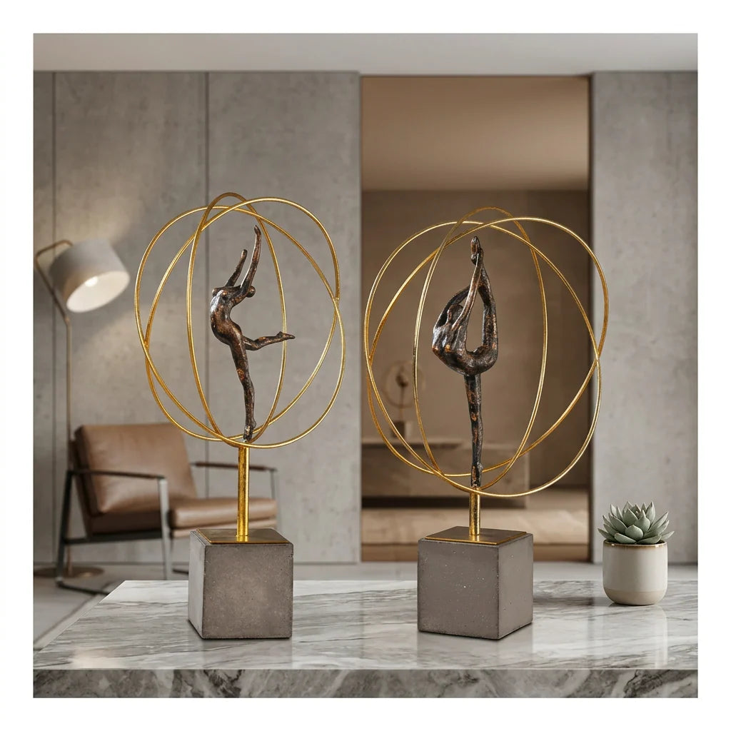 Gymnast Balance Sculpture, Gold Ring & Marble Base