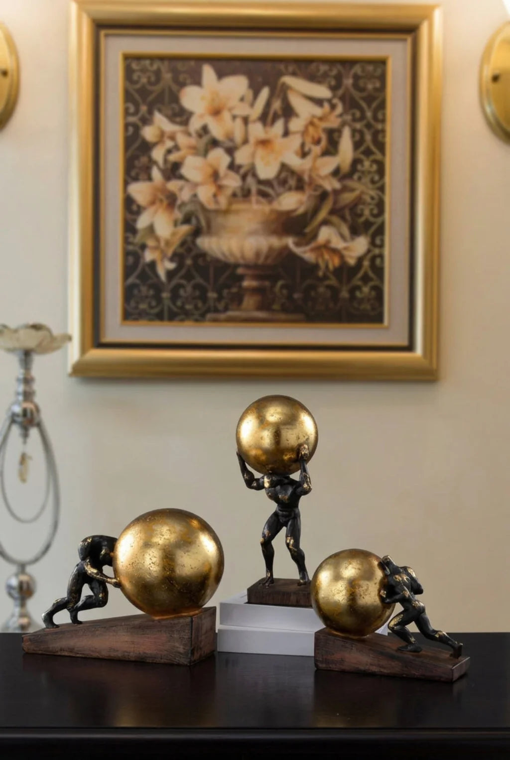Gymnast Balance Sculpture, Gold Ring & Marble Base