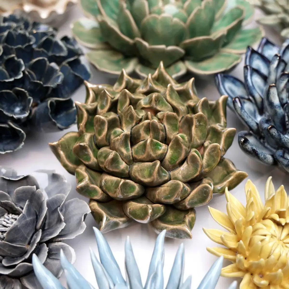 Ceramic Flower Wall Art Succulent Green 6: Large Succulent Green - Source by Studio Skara, view 4