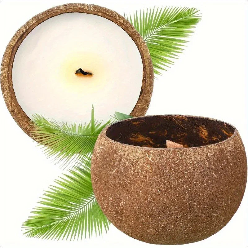 Natural Coconut Shell Candle - Tropical Beach Scented Soy Wax Candle in Coconut Bowl Holder, 3.94"x2.76" Long-Lasting 4-8 Hour Burn Time, Hawaiian Luau Party Decor, Christmas Gift & Home Ambiance, Indoor Use, Rustic Farmhouse