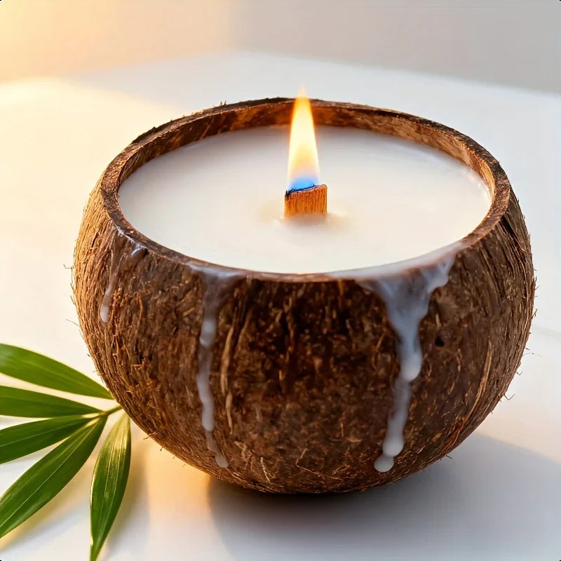 Natural Coconut Shell Candle - Tropical Beach Scented Soy Wax Candle in Coconut Bowl Holder, 3.94"x2.76" Long-Lasting 4-8 Hour Burn Time, Hawaiian Luau Party Decor, Christmas Gift & Home Ambiance, Indoor Use, Rustic Farmhouse