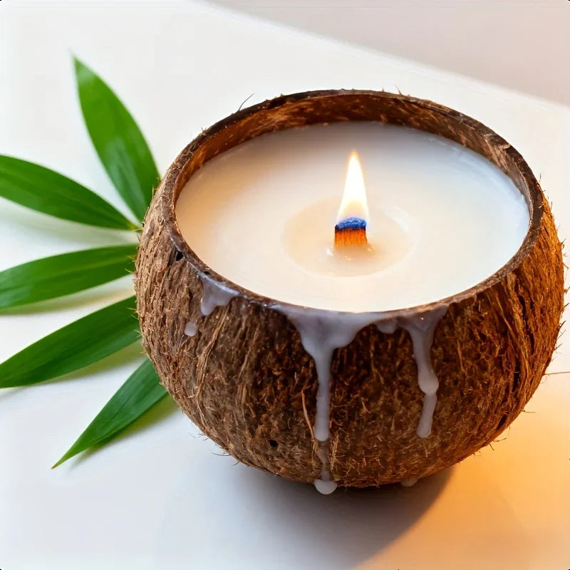 Natural Coconut Shell Candle - Tropical Beach Scented Soy Wax Candle in Coconut Bowl Holder, 3.94"x2.76" Long-Lasting 4-8 Hour Burn Time, Hawaiian Luau Party Decor, Christmas Gift & Home Ambiance, Indoor Use, Rustic Farmhouse