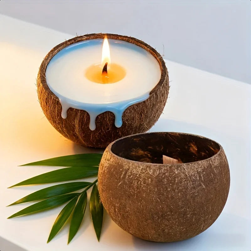 Natural Coconut Shell Candle - Tropical Beach Scented Soy Wax Candle in Coconut Bowl Holder, 3.94"x2.76" Long-Lasting 4-8 Hour Burn Time, Hawaiian Luau Party Decor, Christmas Gift & Home Ambiance, Indoor Use, Rustic Farmhouse