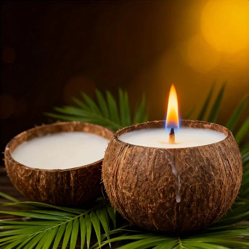 Natural Coconut Shell Candle - Tropical Beach Scented Soy Wax Candle in Coconut Bowl Holder, 3.94"x2.76" Long-Lasting 4-8 Hour Burn Time, Hawaiian Luau Party Decor, Christmas Gift & Home Ambiance, Indoor Use, Rustic Farmhouse