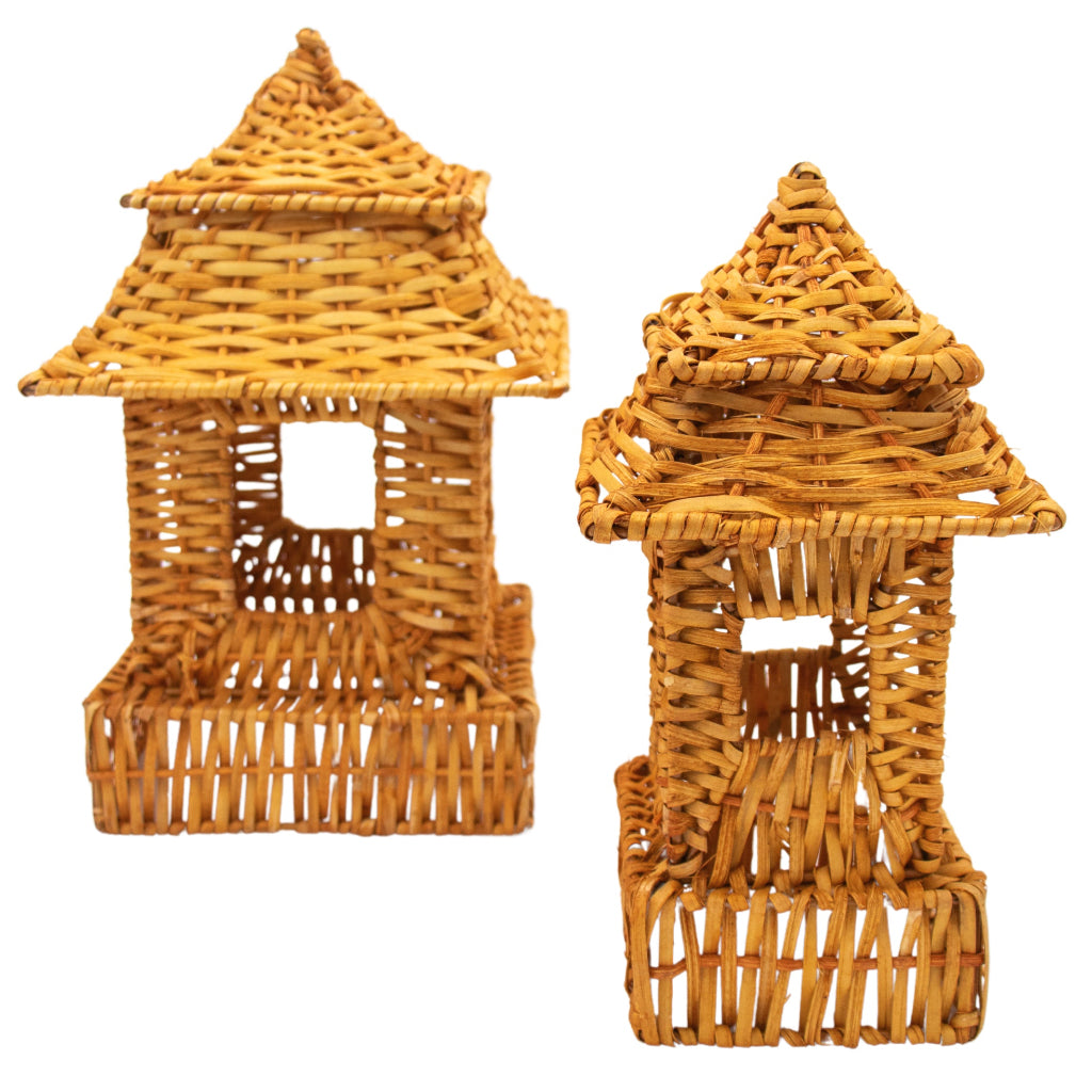 Natural Rattan Pagoda Lantern Set - 1 Large & 1 Small