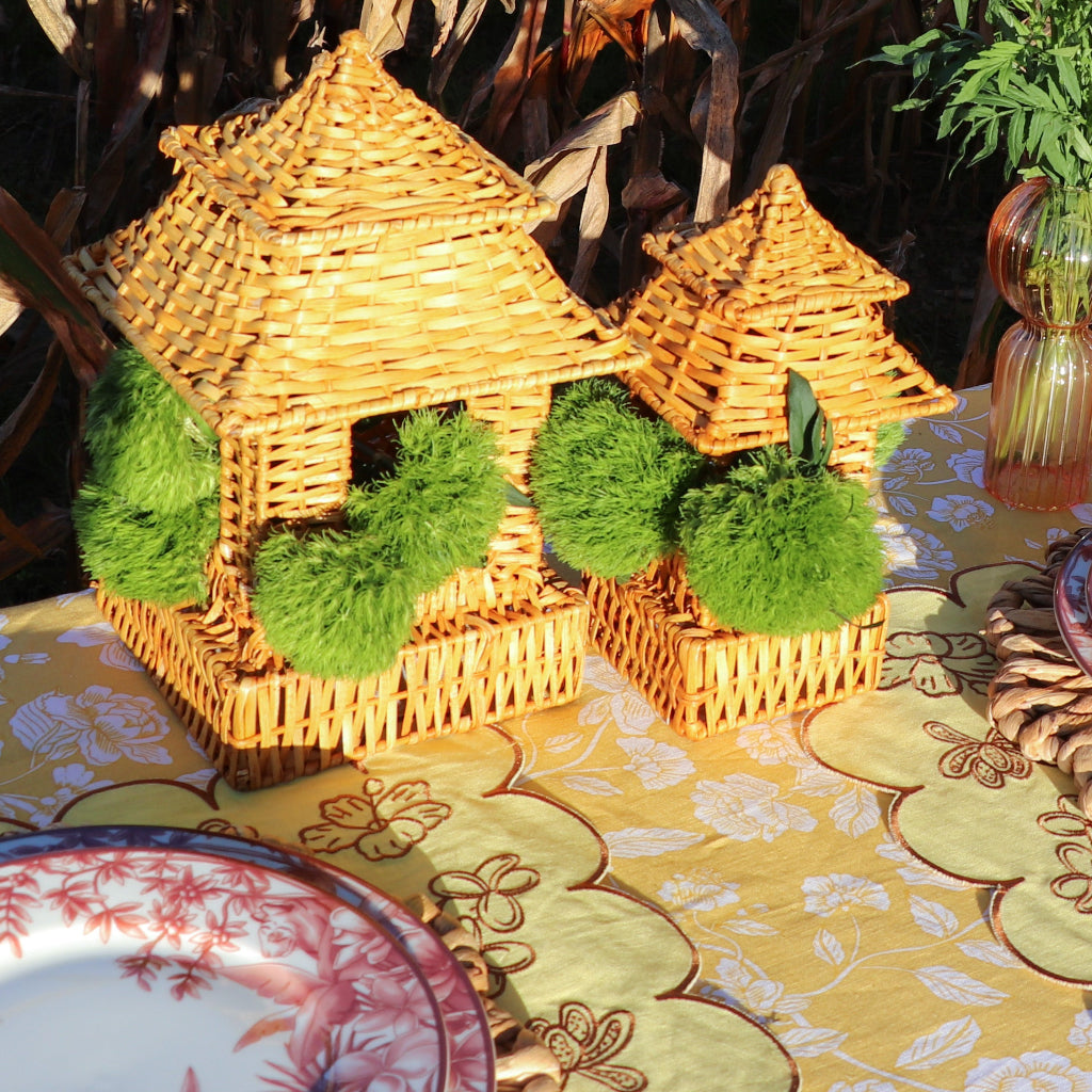 Natural Rattan Pagoda Lantern Set - 1 Large & 1 Small