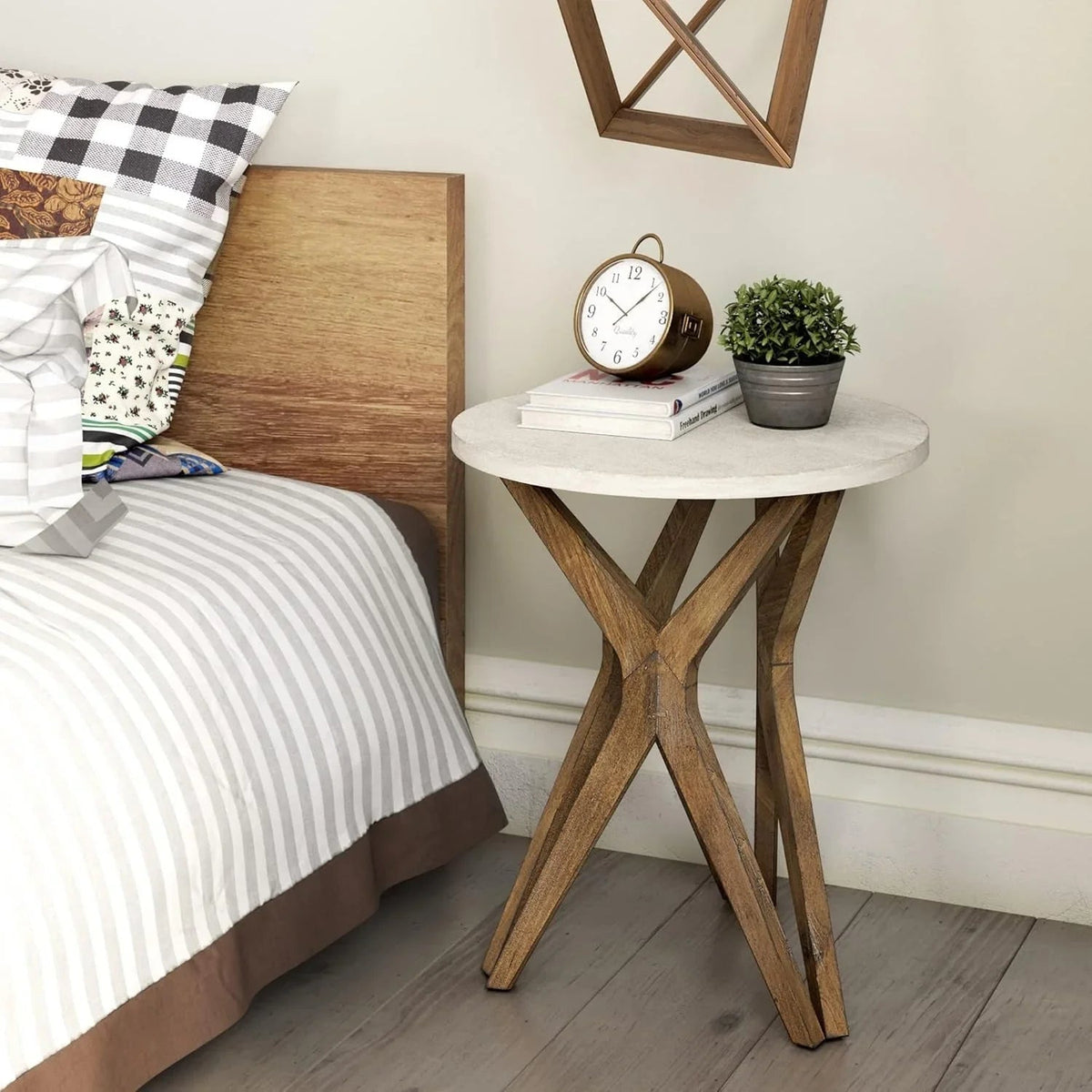 Pedestal Farmhouse End Table Set of 2, White Round End Table, Distressed White Top with Tripod Base for Modern Farmhouse, Boho Decor, Round