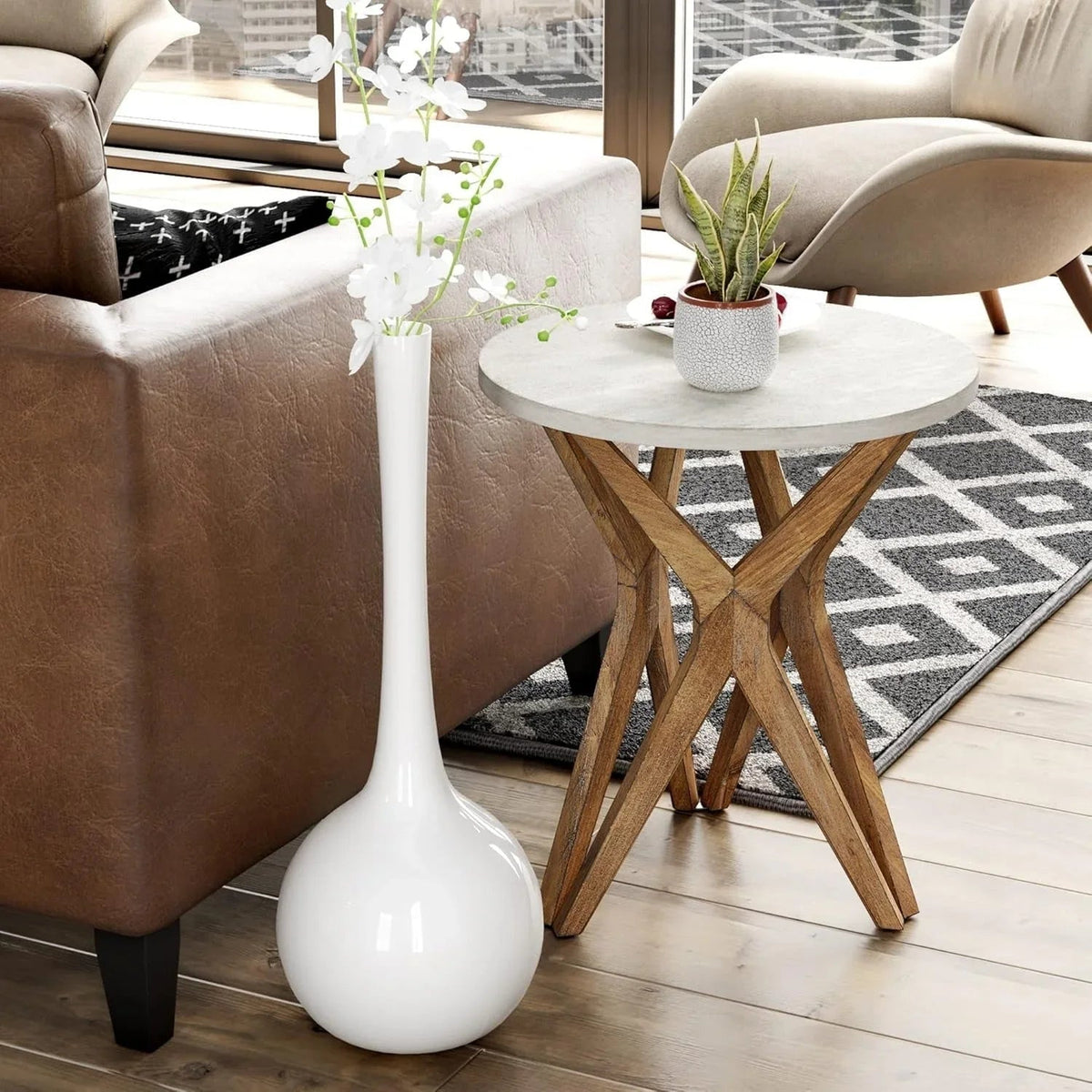Pedestal Farmhouse End Table Set of 2, White Round End Table, Distressed White Top with Tripod Base for Modern Farmhouse, Boho Decor, Round