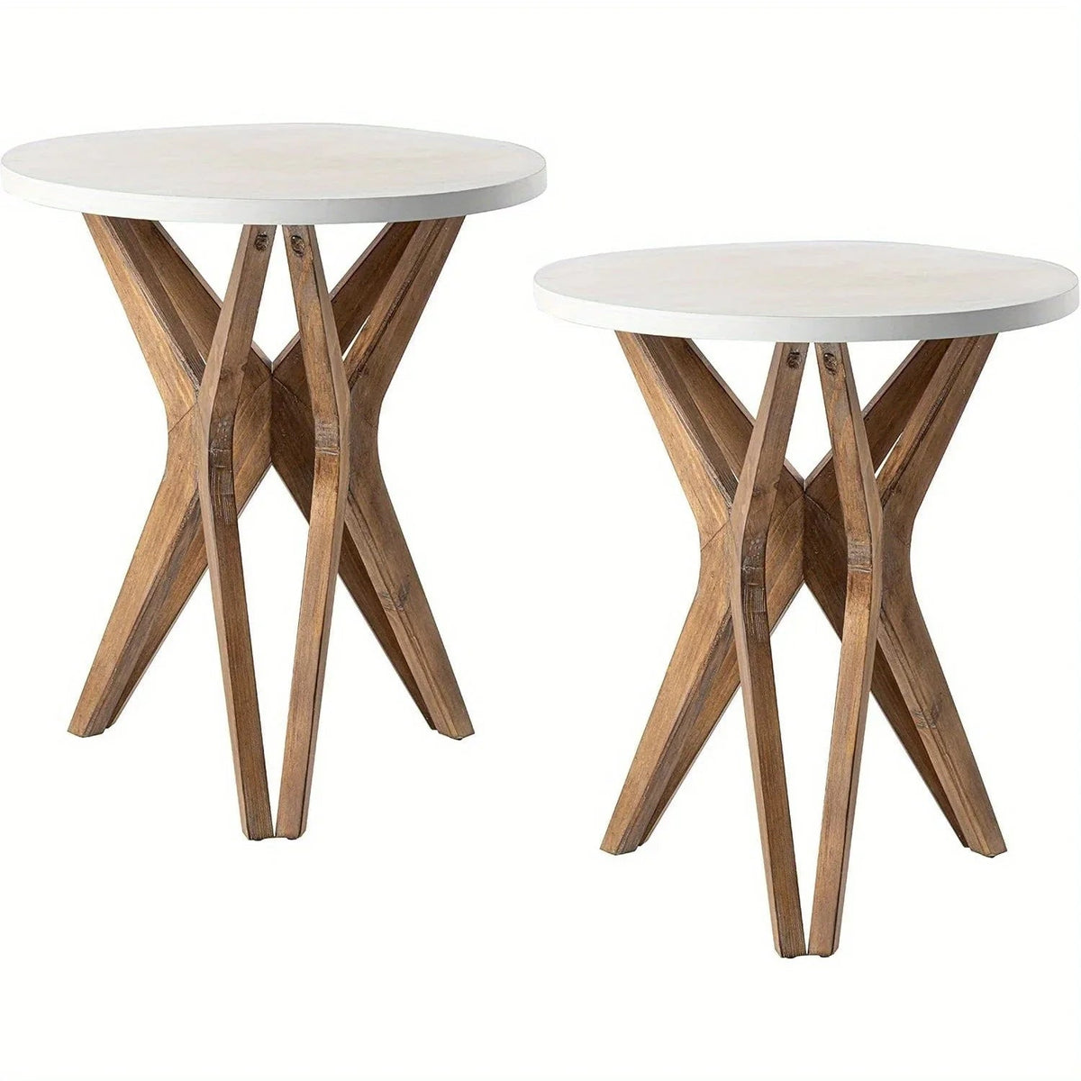 Pedestal Farmhouse End Table Set of 2, White Round End Table, Distressed White Top with Tripod Base for Modern Farmhouse, Boho Decor, Round