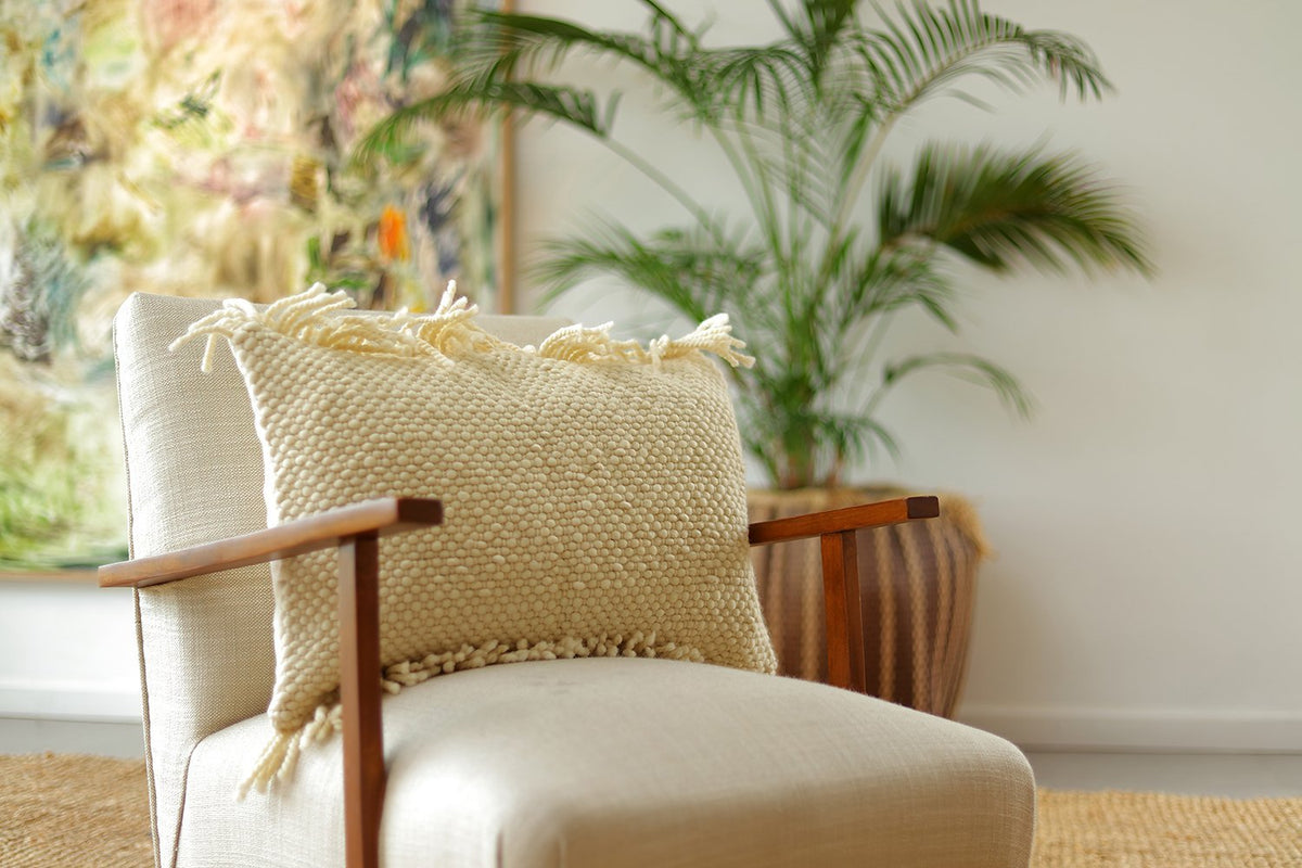 Penachos Fringed Wool Pillow - Homelosophy, view 2