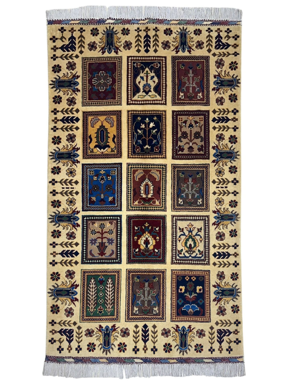 Afghan Bakhtiari Rug 3x5 | Beige, Navy & Red | Hand-Knotted Wool - Rugistan