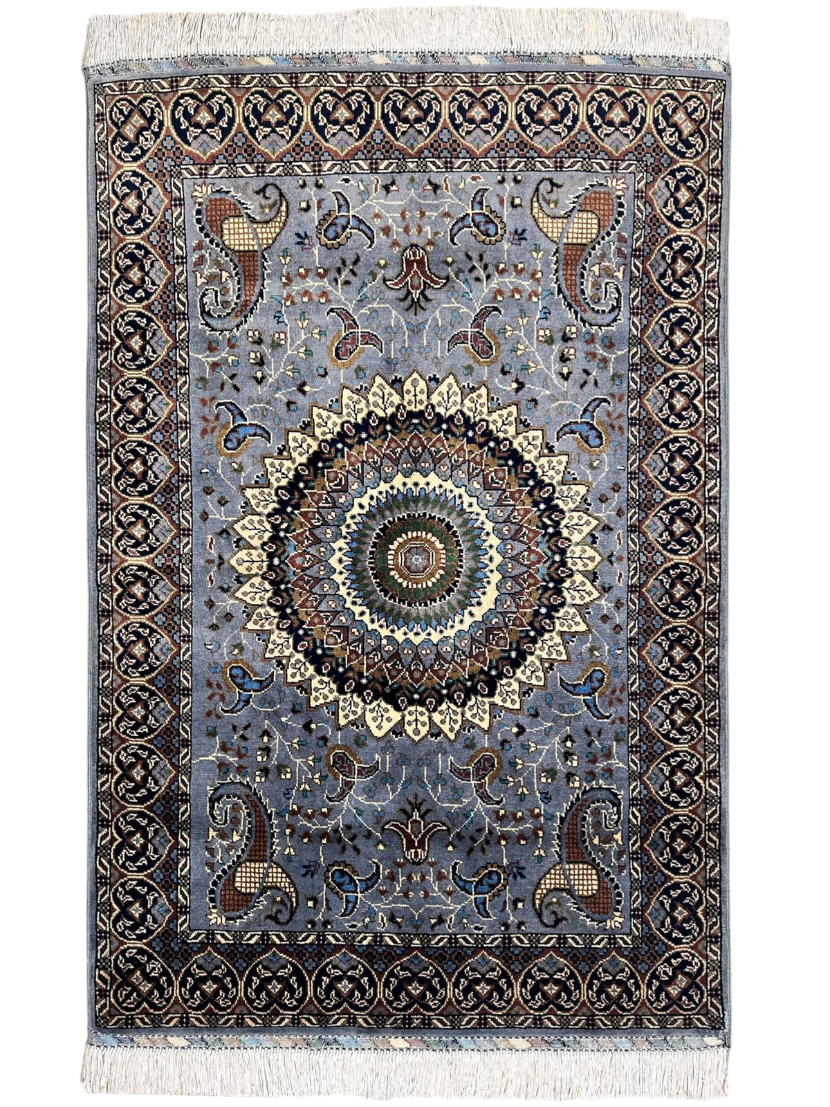 Afghan Rug 3x5 | Light Blue, Brown & Navy | Hand-Knotted Wool - Rugistan