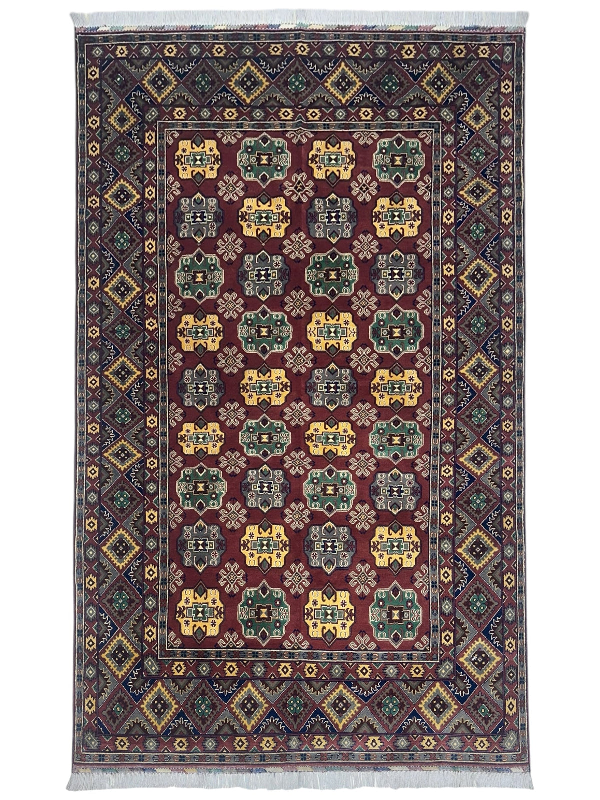 Afghan Turkmen Rug 6x10 | Burgundy, Navy & Gold | Hand-Knotted Wool - Rugistan