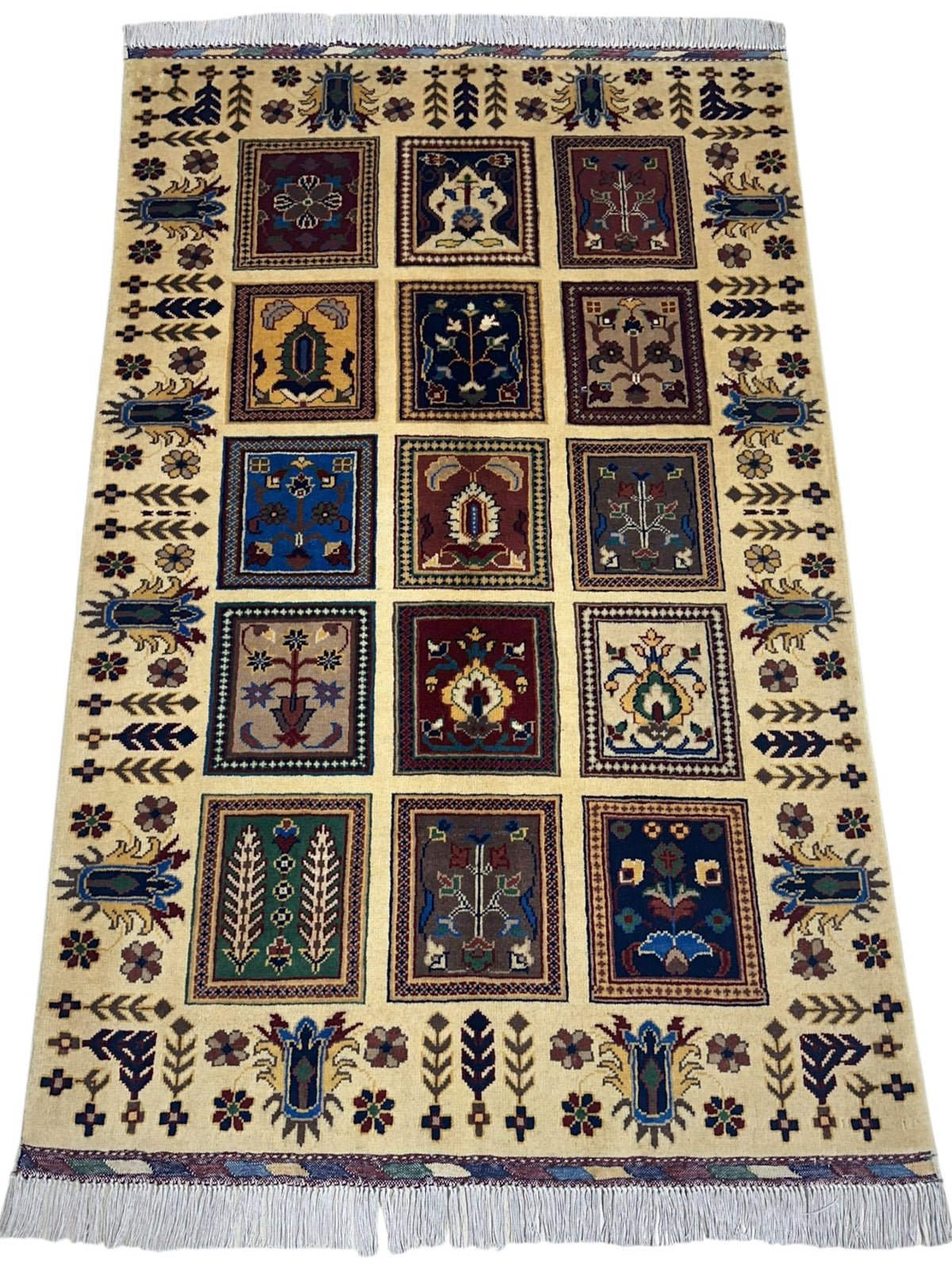 Afghan Bakhtiari Rug 3x5 | Beige, Navy & Red | Hand-Knotted Wool - Rugistan, view 2